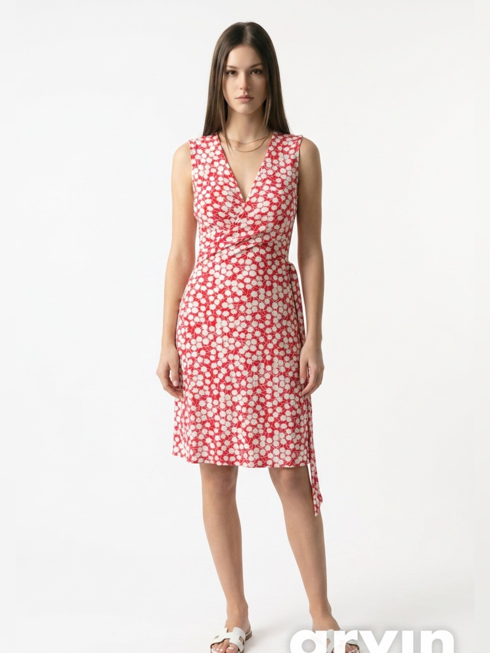Diane Von Furstenberg Vintage Red and Cream Floral Wrap Midi Dress
